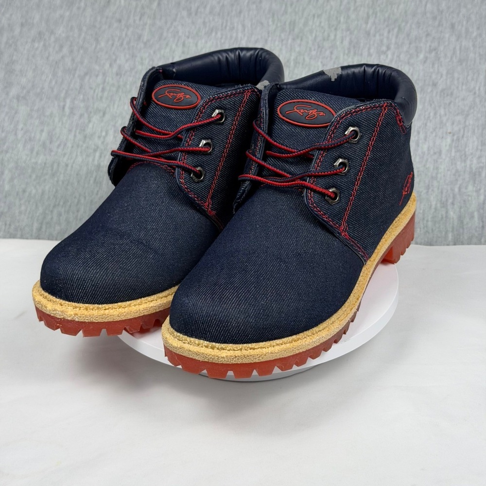 Vintage‎ Sean John Denim Chukka Boots Navy Blue Red Stitching Lug Sole 745305D